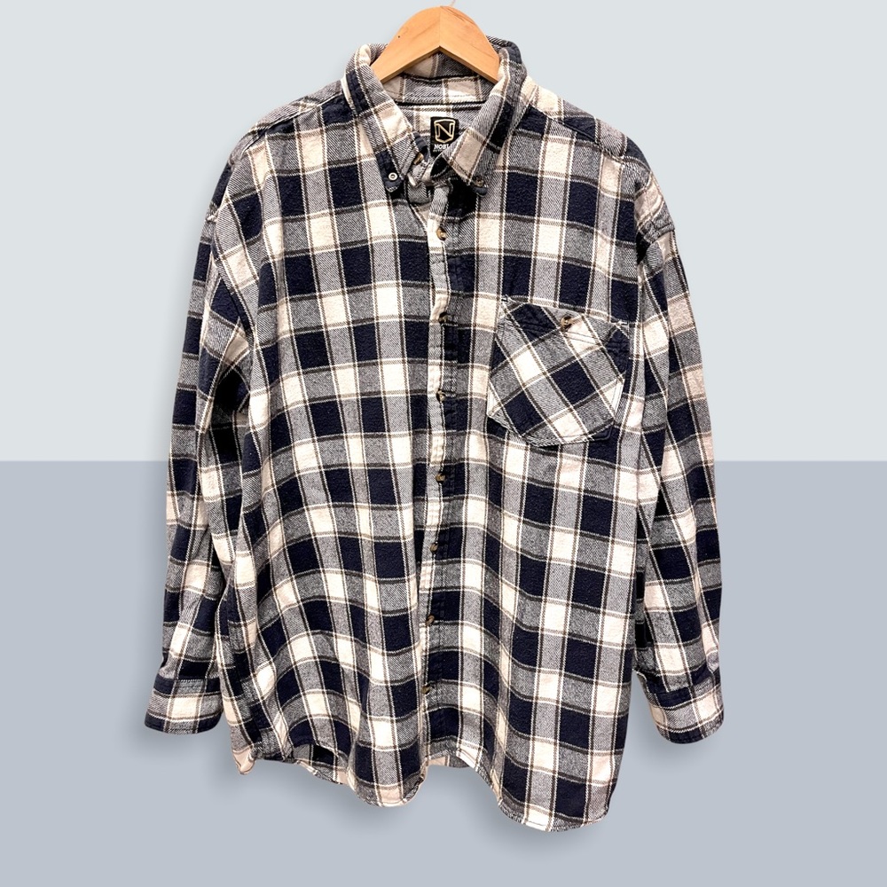 NOBLE Outfitters Men’s Navy Blue Plaid Button Down Shirt